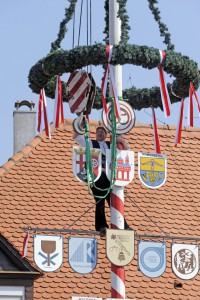 25.04.09 Die 2000 Jahre alte freie Kreisstadt Speyer ist mit den vielen malerischen Ecken und Haeusern immer eine Reise wert und erfreut die Besucher mit seinen zahlreichen Attraktionen, traditionell stellen die in der Kreishandwerkerinnung organisierten Handwerker am letzten Samstag im April den Zunftbaum auf und veranstalten ein kleines Fest